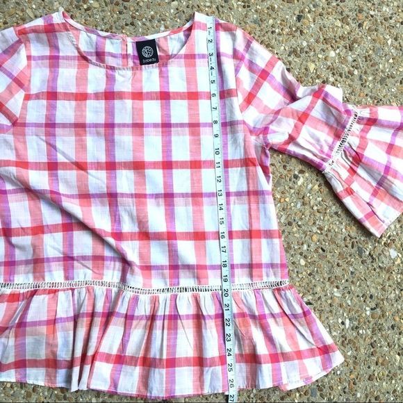 Bobeaux Plaid Peplum Bell Sleeve Shirt Tunic L - Picture 5 of 10
